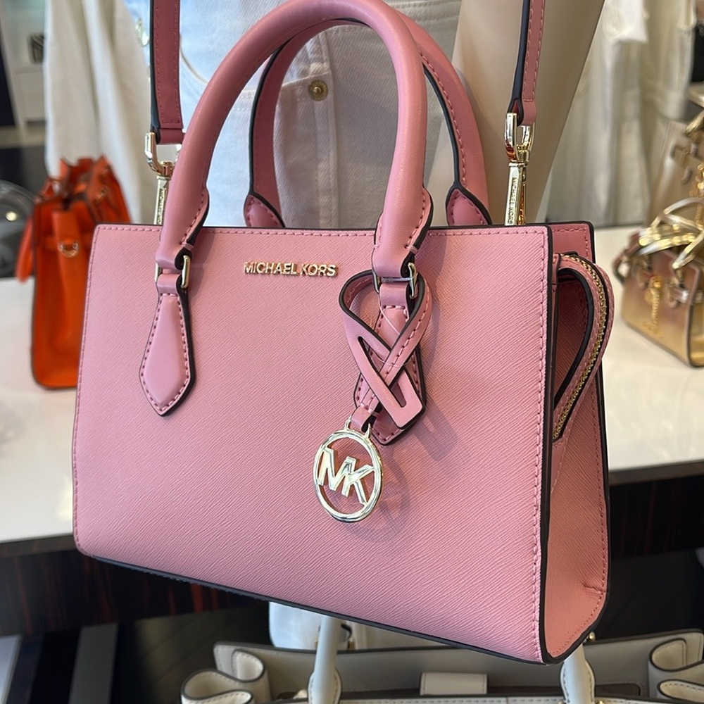 MICHAEL KORS
Sheila Small Faux Saffiano Leather Satchel Crossbody 
Carnation
NWT - Picture 11 of 16
